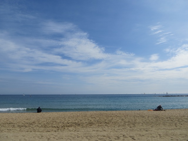 Beach in Barcelona! Far too cool to swim, but still lovely.